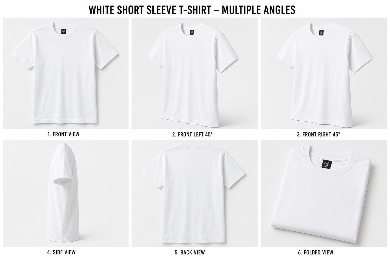 White short sleeve t-shirt 3-pack, folded, multiple views