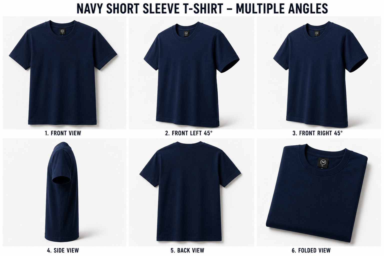 Navy short sleeve t-shirt 3-pack, folded, multiple views