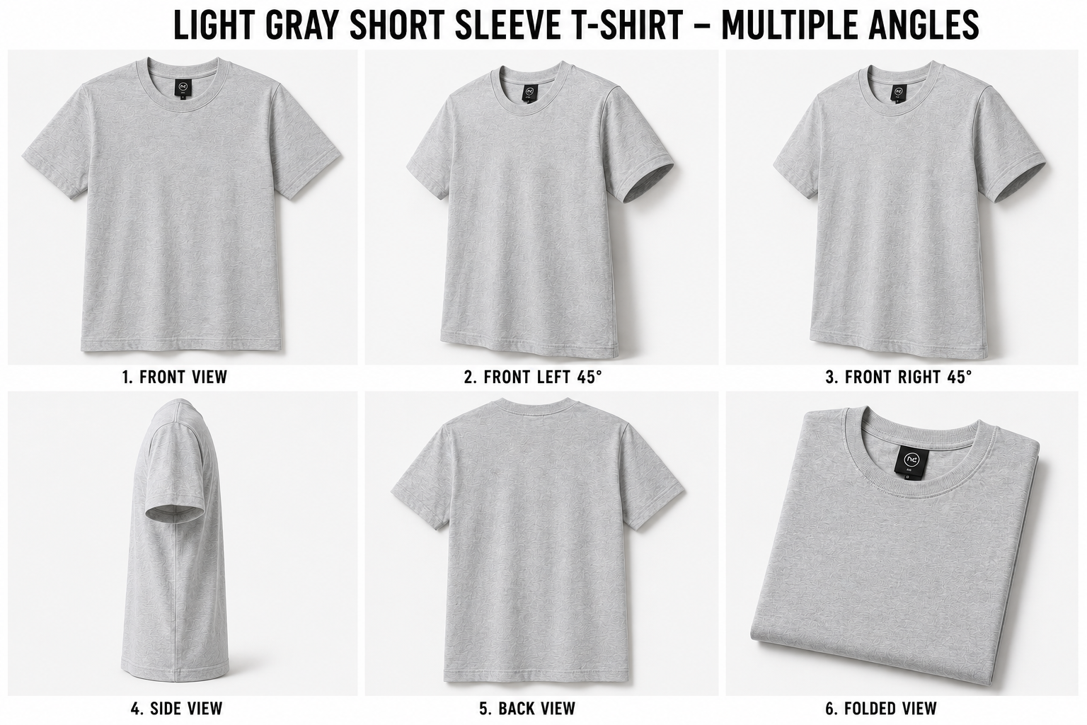 Gray short sleeve t-shirt 3-pack, folded, multiple views
