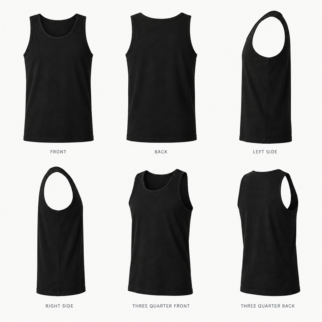 Black tank top six-view product image