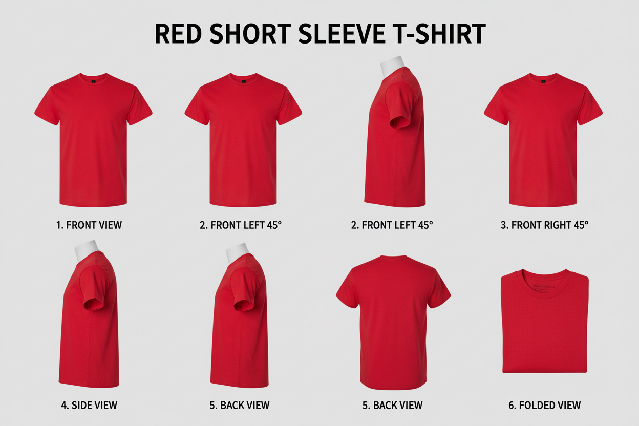Red Short Sleeve T-Shirt multiple angles composite
