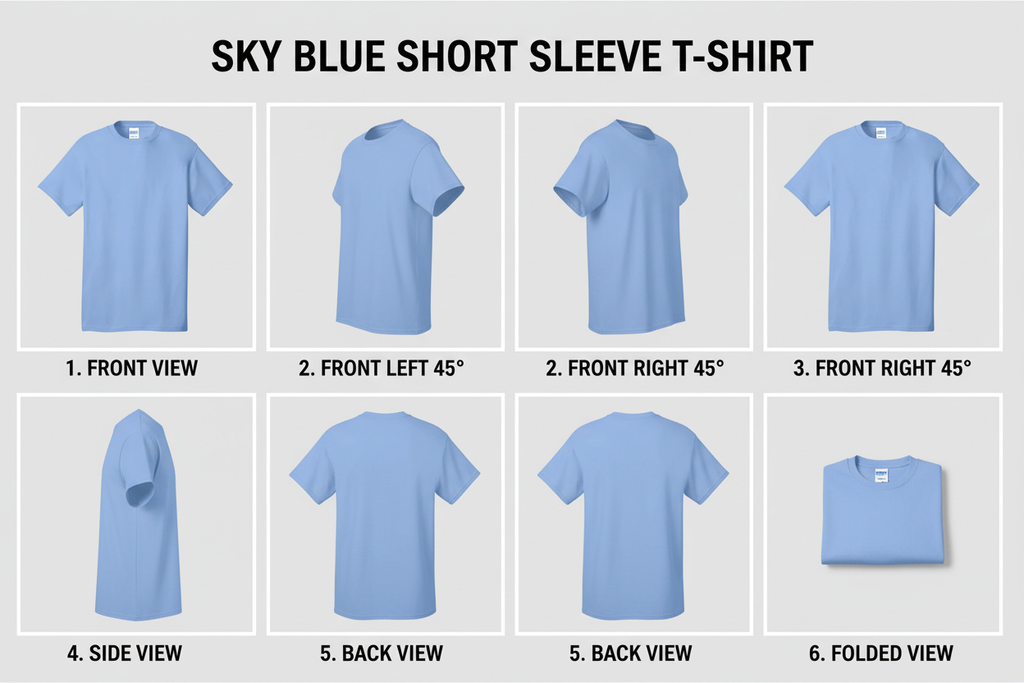 Sky Blue Short Sleeve T-Shirt multiple angles composite