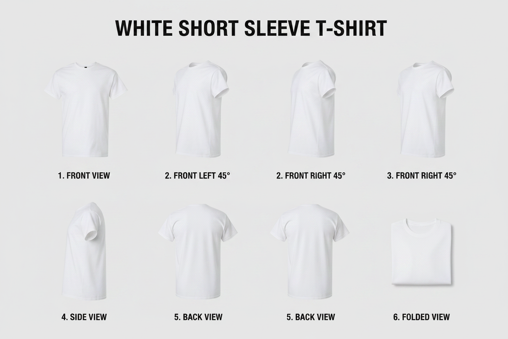 White Short Sleeve T-Shirt multiple angles composite