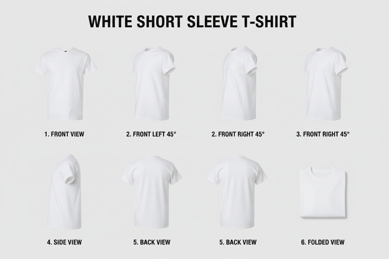 White Short Sleeve T-Shirt multiple angles composite