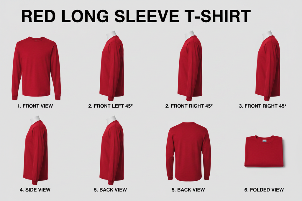 Red Long Sleeve T-Shirt multiple angles composite