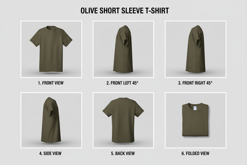 Olive Short Sleeve T-Shirt multiple angles composite