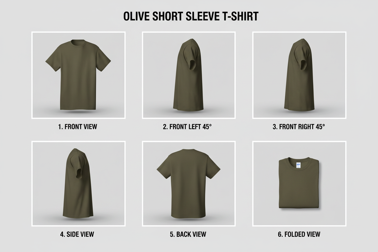Olive Short Sleeve T-Shirt multiple angles composite
