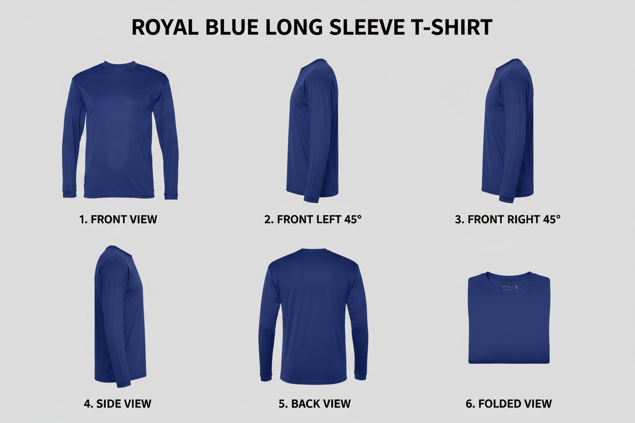 Royal Blue Long Sleeve T-Shirt multiple angles composite