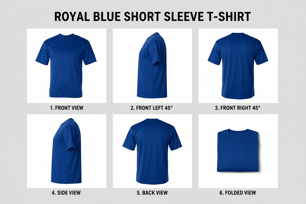 Royal Blue Short Sleeve T-Shirt multiple angles composite