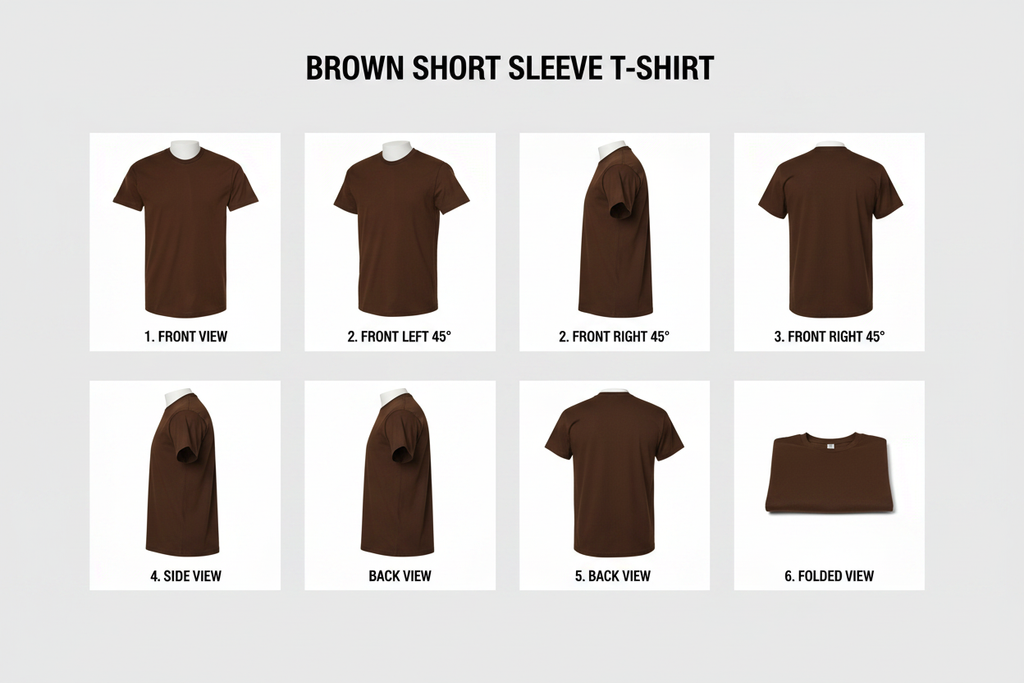 Brown Short Sleeve T-Shirt multiple angles composite