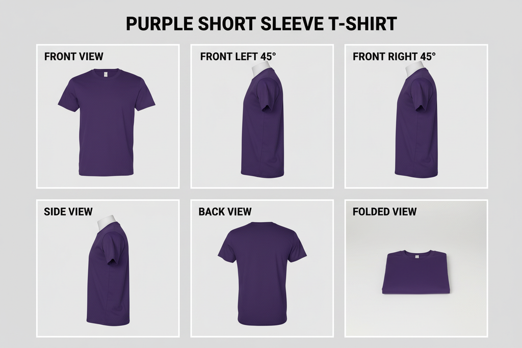 Purple Short Sleeve T-Shirt multiple angles composite