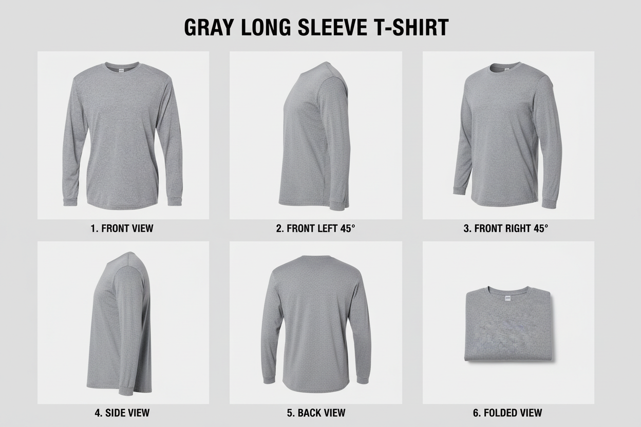 Gray Long Sleeve T-Shirt multiple angles composite