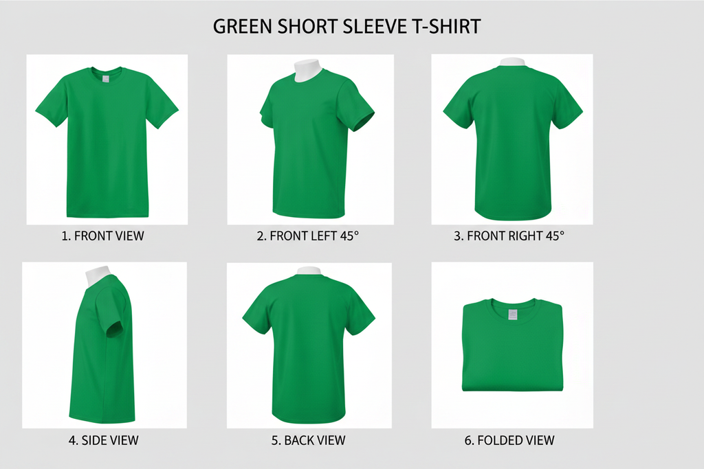Green Short Sleeve T-Shirt multiple angles composite
