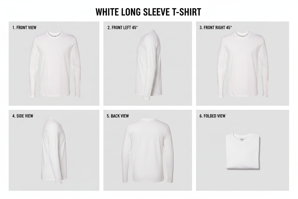 White Long Sleeve T-Shirt multiple angles composite