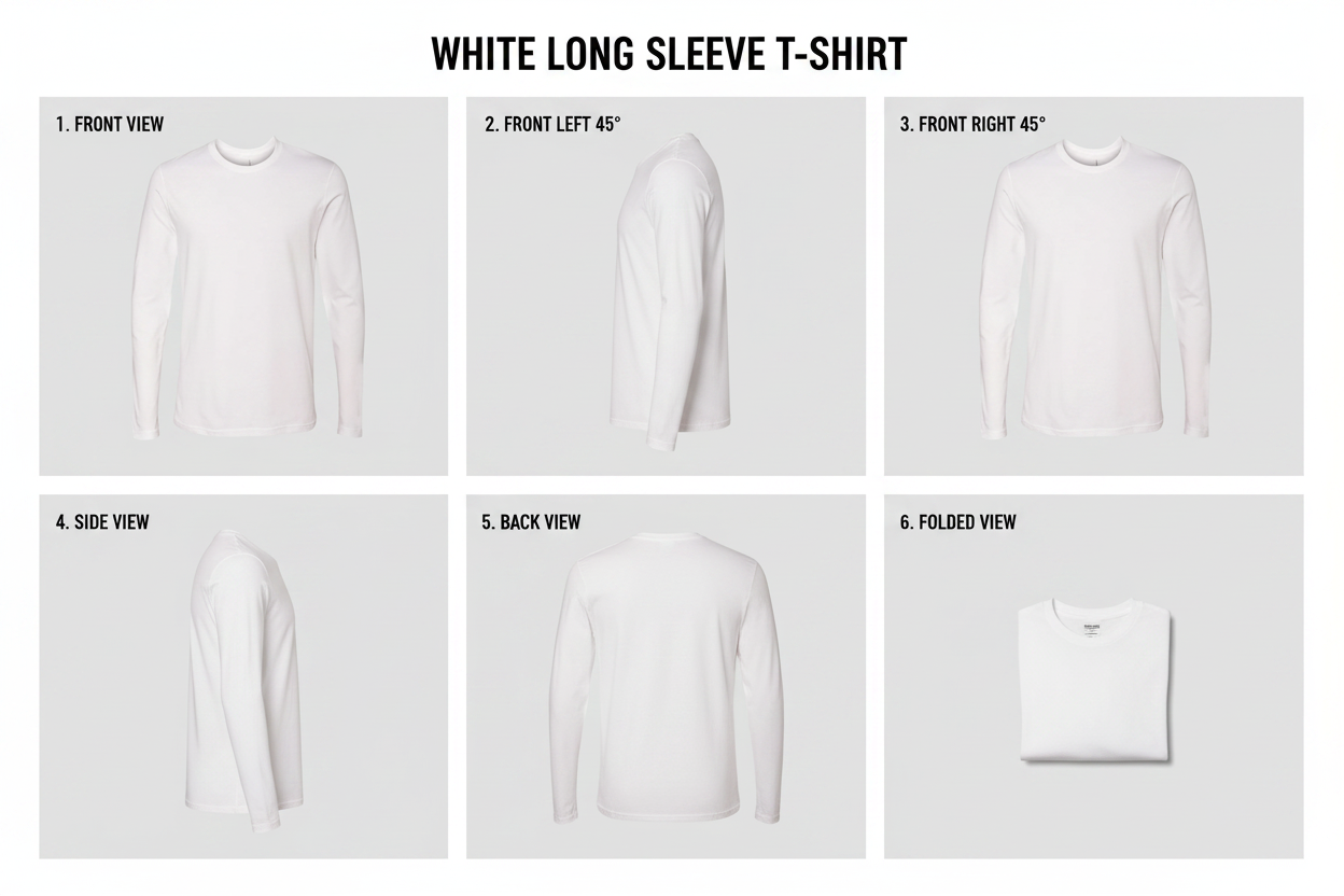 White Long Sleeve T-Shirt multiple angles composite